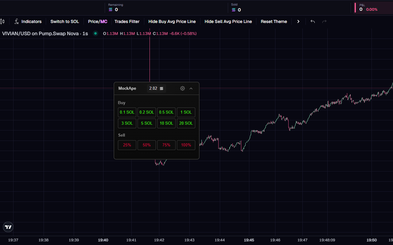 MockApe paper trading interface on Nova platform